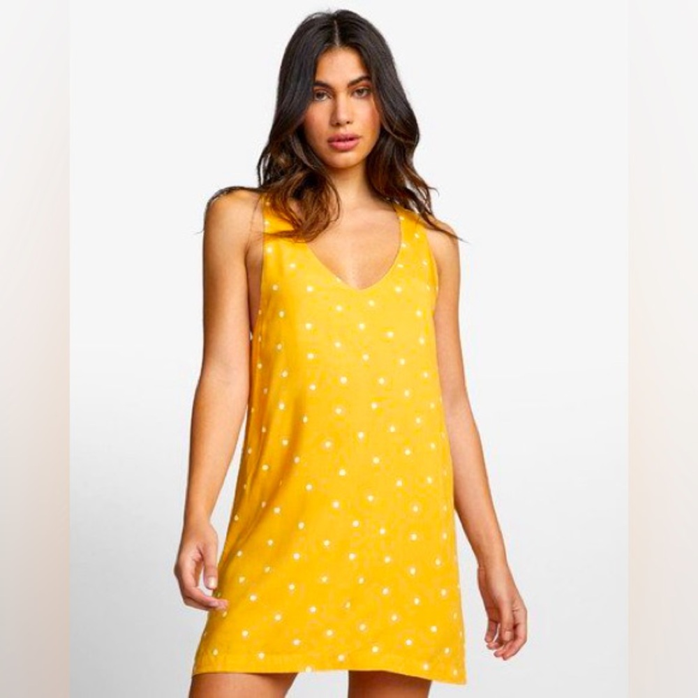 NWT RVCA Yellow Polka Dot Tank Dress Size Medium🌼